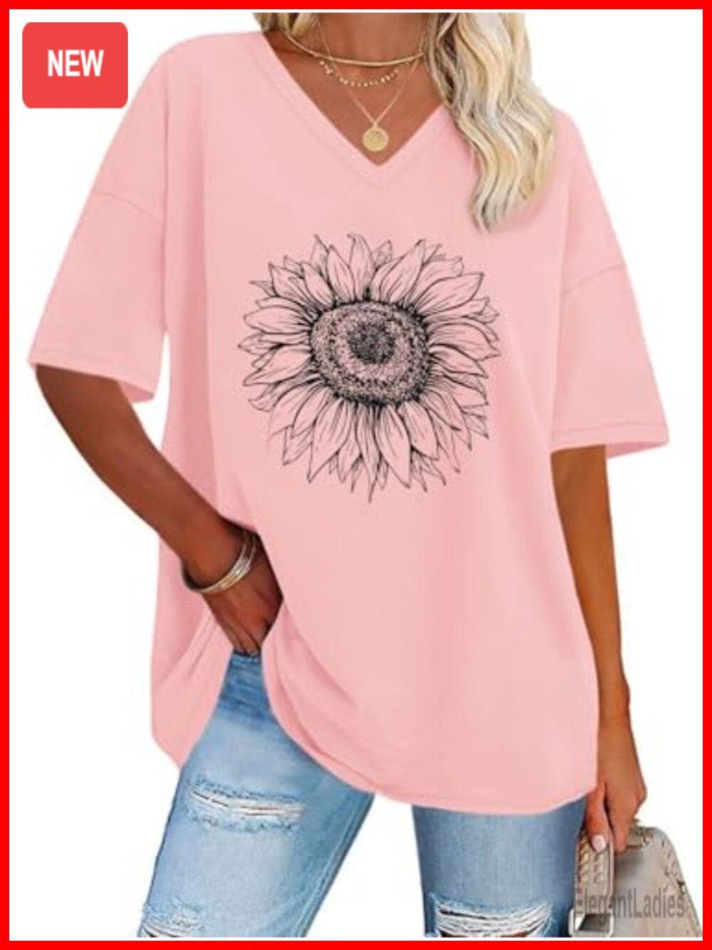 Oversized Graphic V-Neck Short Sleeve Loose Tee